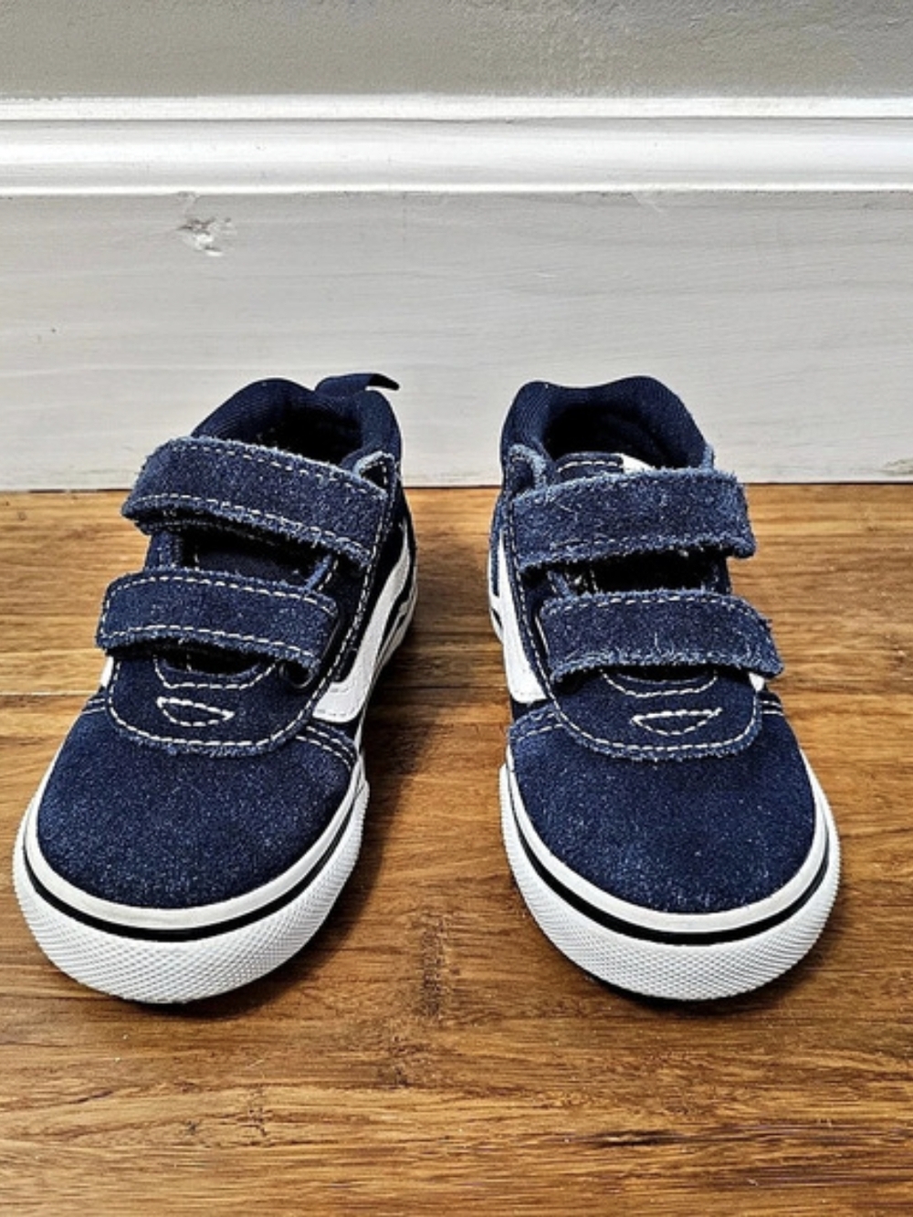 Vans Ward Mid V Navy Blue Suede Checkerboard Velcro Toddler Sneakers Size 5T